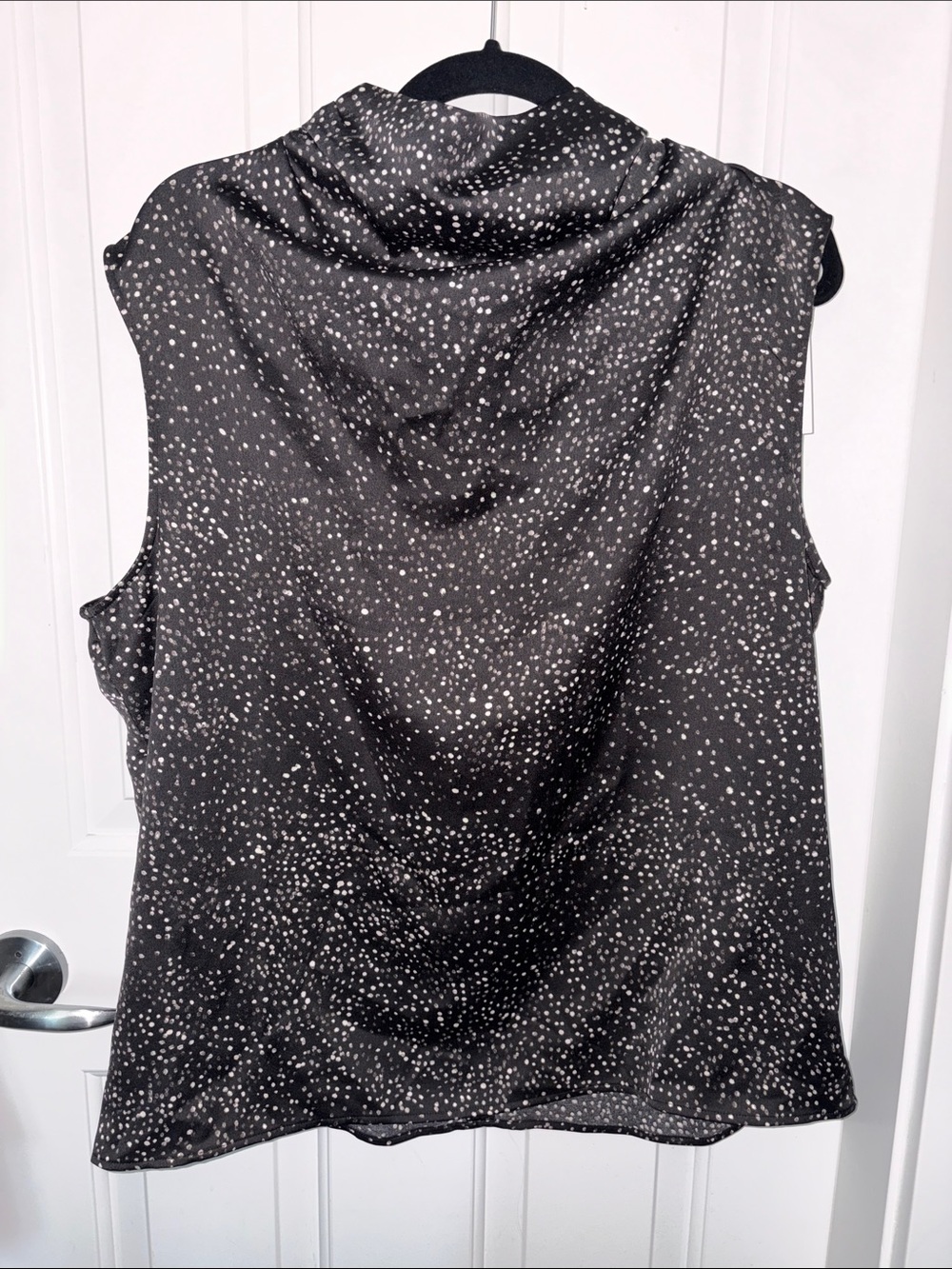 Halston Black and Crean Dotted High Cowl Neck Tank